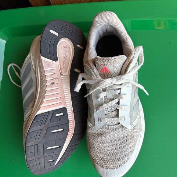 adidas light gray and white athletic sneakers with red logo - Picture 2 of 3